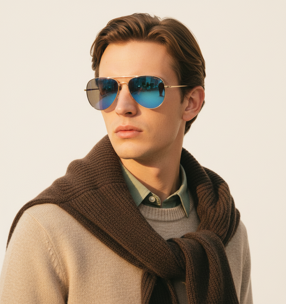 Man wearing Mokki pilot sunglasses