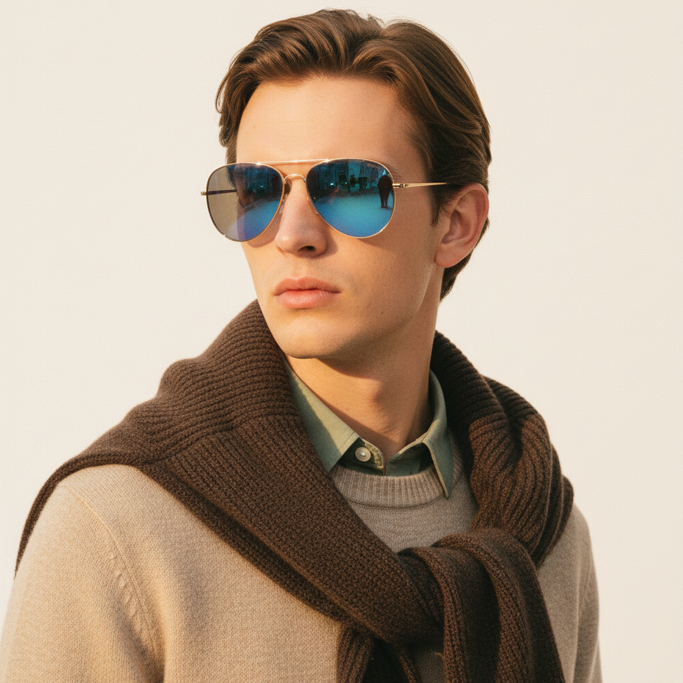 Man wearing Mokki pilot sunglasses