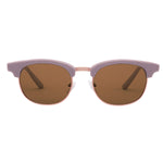 Mokki Sunglasses with purple frame and brown lenses on a white background