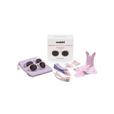 Mokki children's Click & Change sunglasses set with case, cleaning cloth, and box on a white background