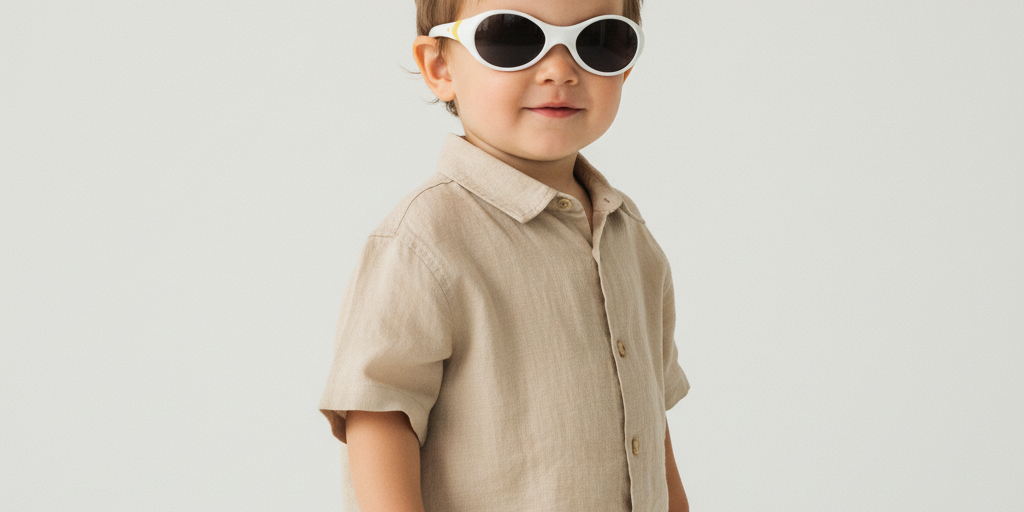 Young boy wearing Classic Baby sunglasses from Mokki