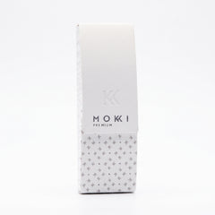 A tall, narrow white rectangular hard case for Mokki Reading glasses,  set against a plain white background.