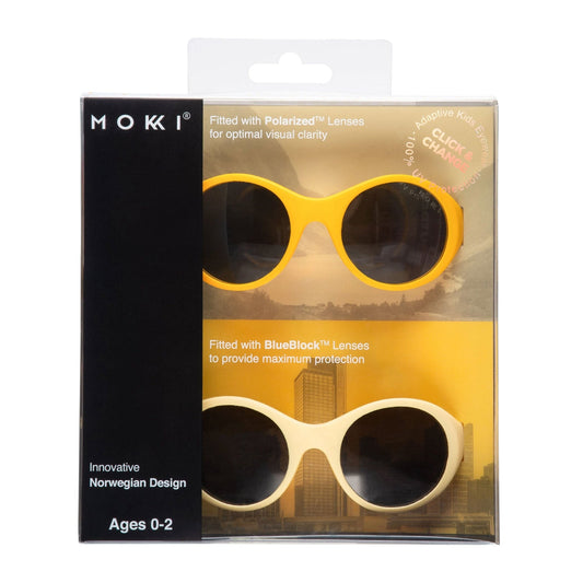 Mokki Click & Change sunglasses for kids ages 0-2 in yellow