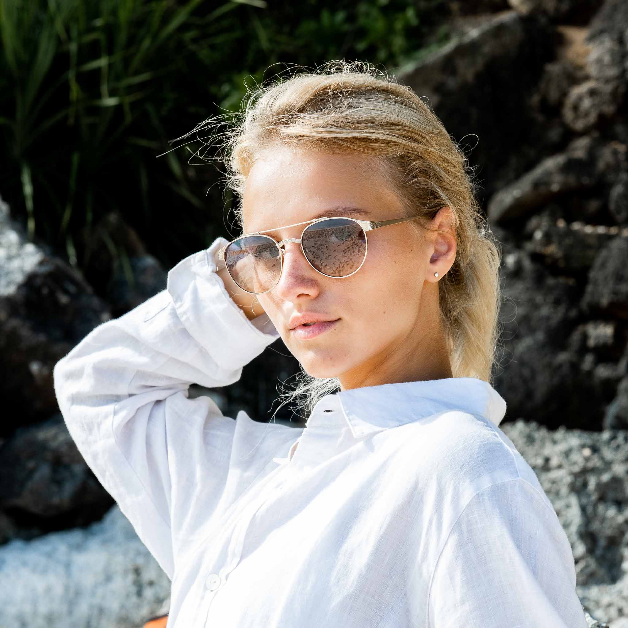 Woman wearing Mokki sunglasses