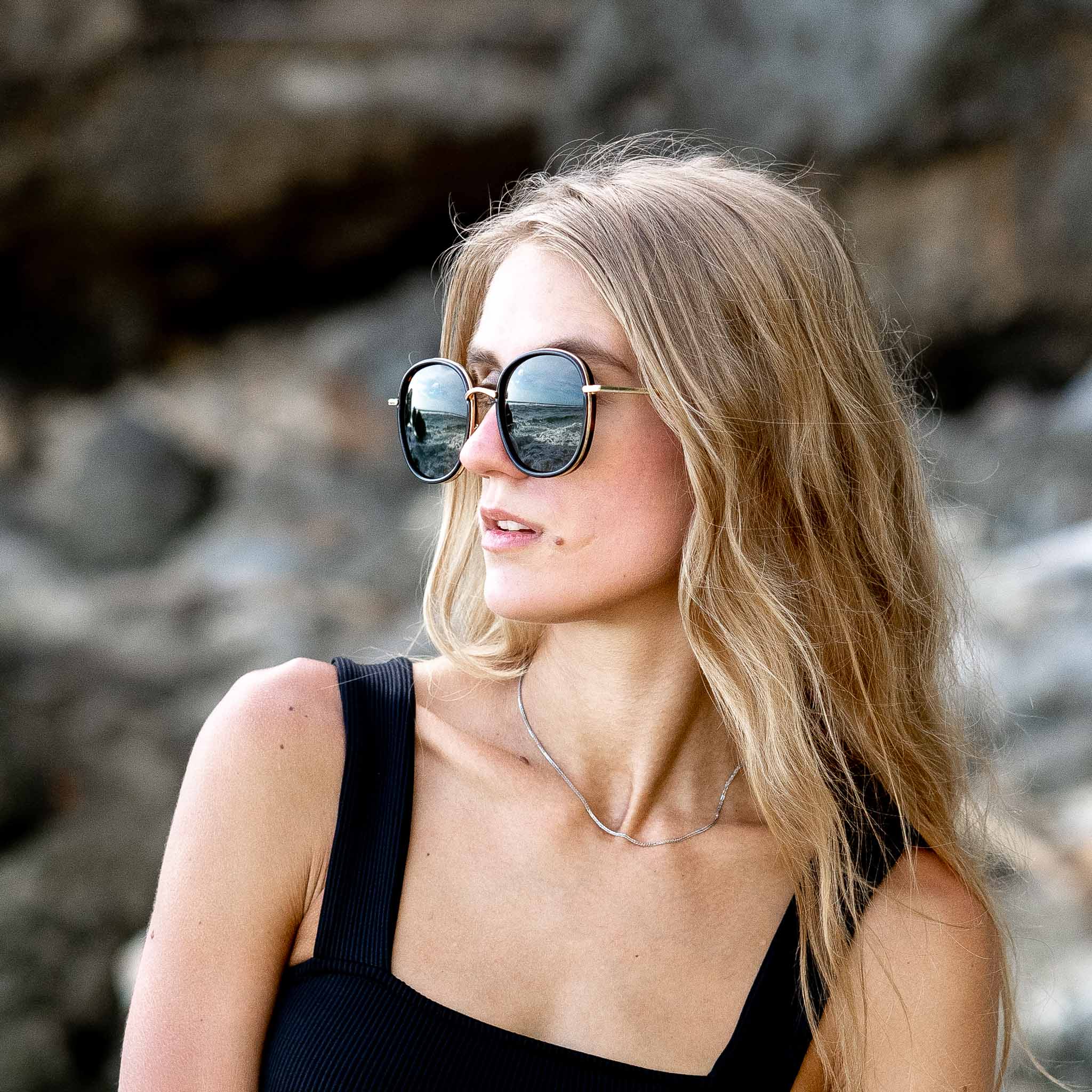 Woman wearing Mokki sunglasses
