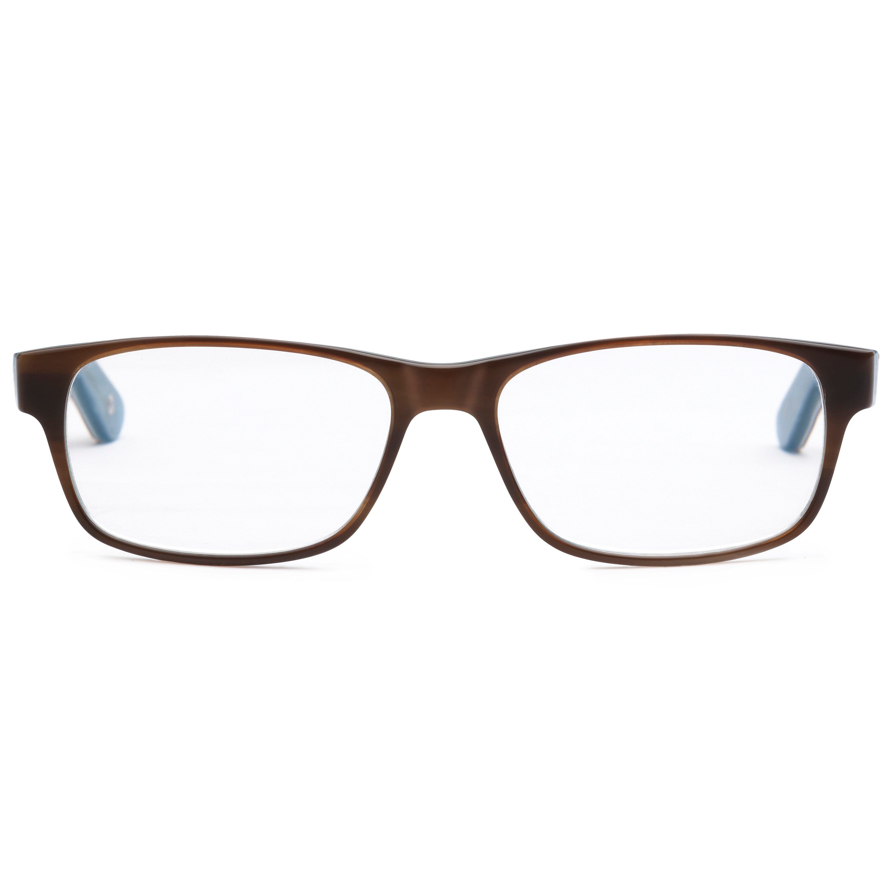 A pair of square-shaped Mokki reading glasses with a black frame and clear lenses.