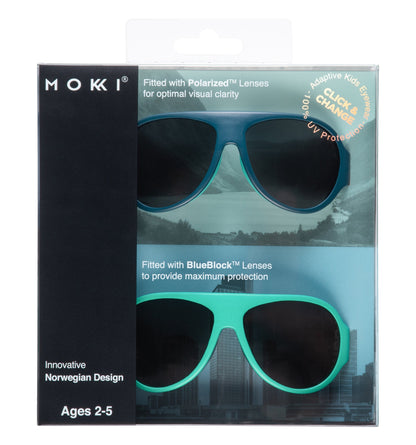 Mokki Click & Change-sunglasses for kids ages 2-5 in blue