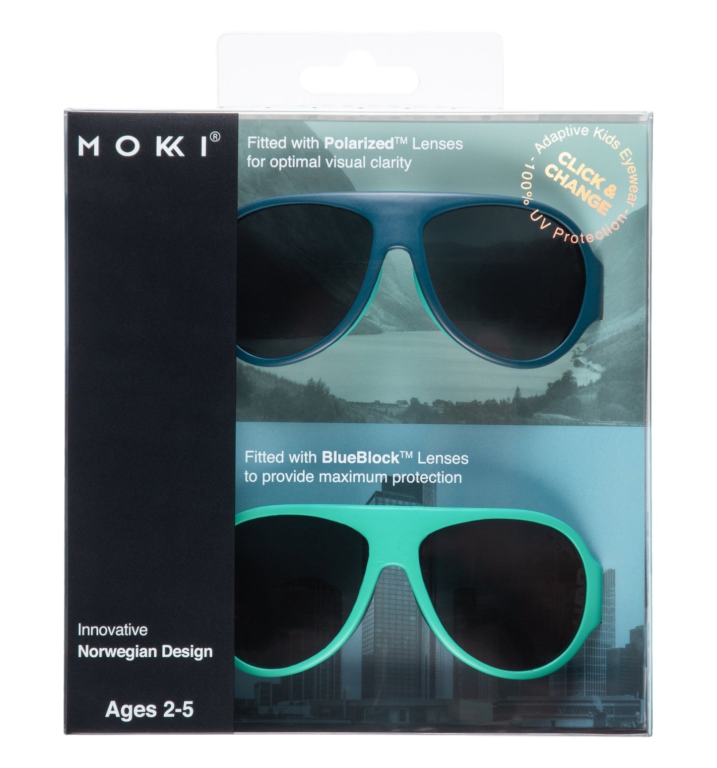 Mokki Click & Change-sunglasses for kids ages 2-5 in blue