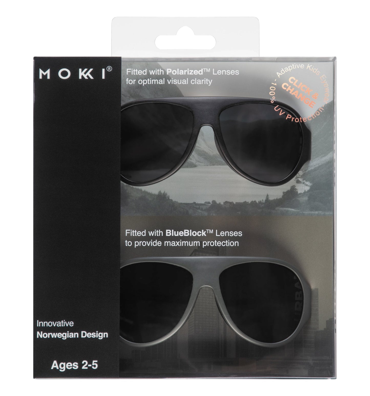 Mokki Click & Change-sunglasses for kids ages 2-5 in black