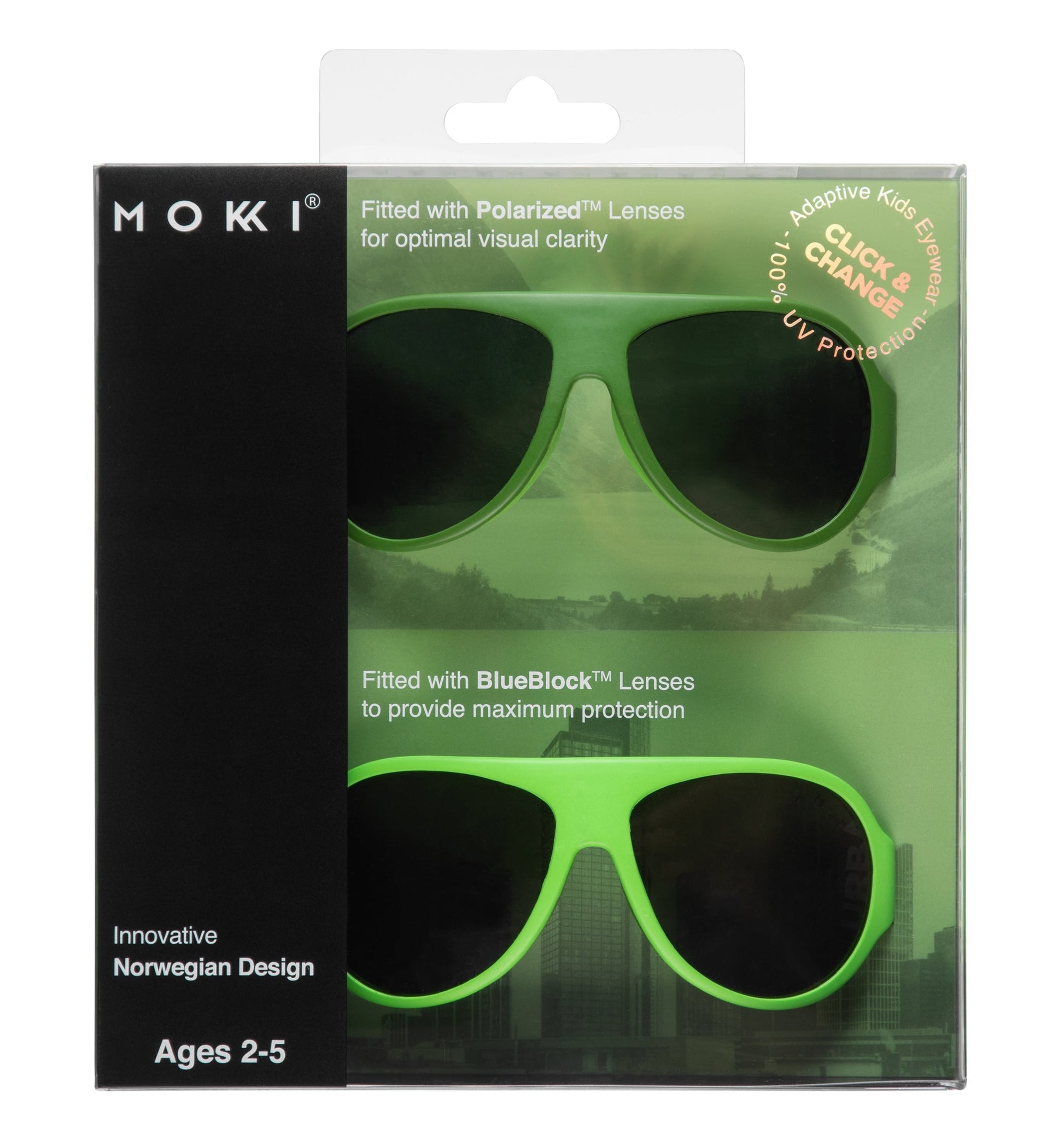 Mokki Click & Change-sunglasses for kids ages 2-5 in green