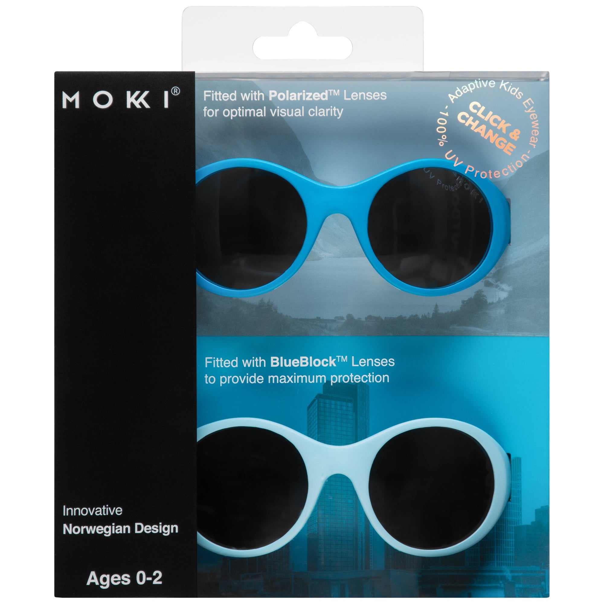 Mokki Click & Change-sunglasses for kids ages 0-2 in blue