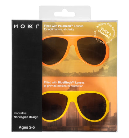 Mokki Click & Change-sunglasses for kids ages 2-5 in yellow