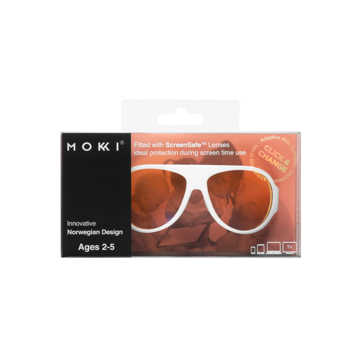 Mokki Sunglasses for kids click and change screen safe with blue block lens - white