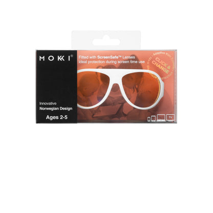 Mokki Sunglasses for kids click and change screen safe with blue block lens - white
